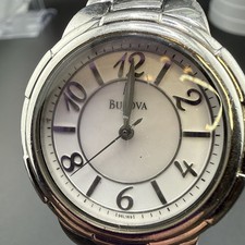 Ladies Bulova Stainless Steel White Dial Watch Even Indices Running 1454 1999