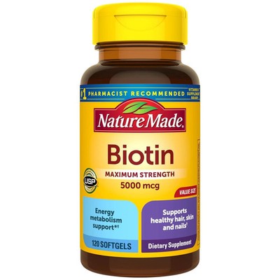 Nature Made Maximum Strength Biotin 5000 mcg Softgels 120 Count Exp 08/2026+
