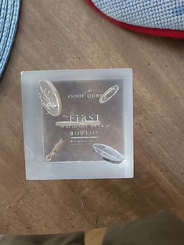 1956 Franklin TYPE 1 Half Dollar 50c Proof Set In Lucite Cube Paper Weight