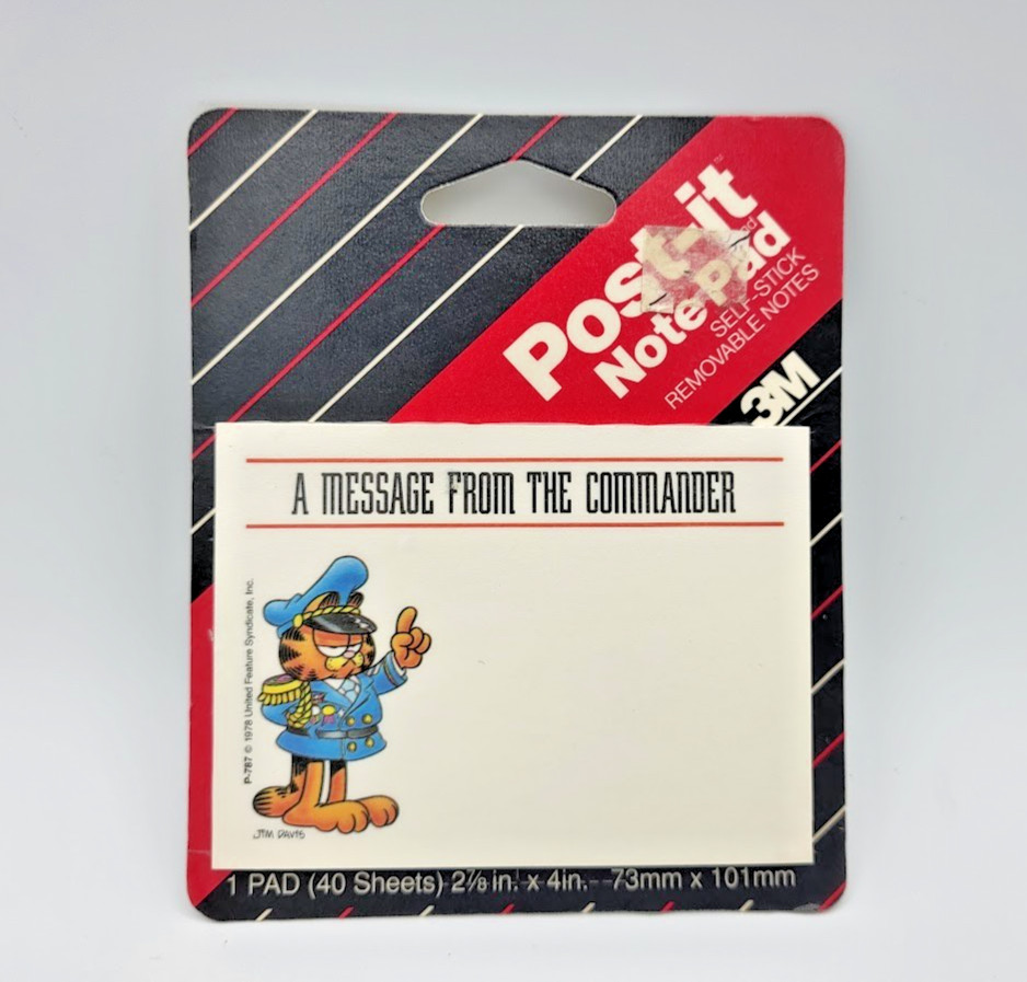 Vintage 1990 Garfield Post It Note Pad A Message From The Commander 40 Sheets