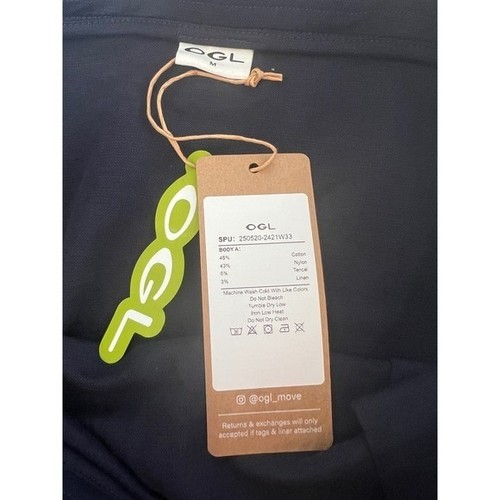 OGL Wrinkle Resistant Pull on Linen blend Midi Skirt Navy Size M NWT - Picture 5 of 8