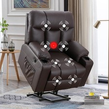 Canmov Power Lift Recliner Chair, Oversized Faux Leather Chair w/ Heat  Massage