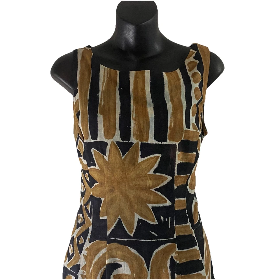 Vestido Donna Morgan W-XL Marrón Safari Tropical Sin Mangas Dinero Antiguo Y2K Crucero Foto 3 de 4