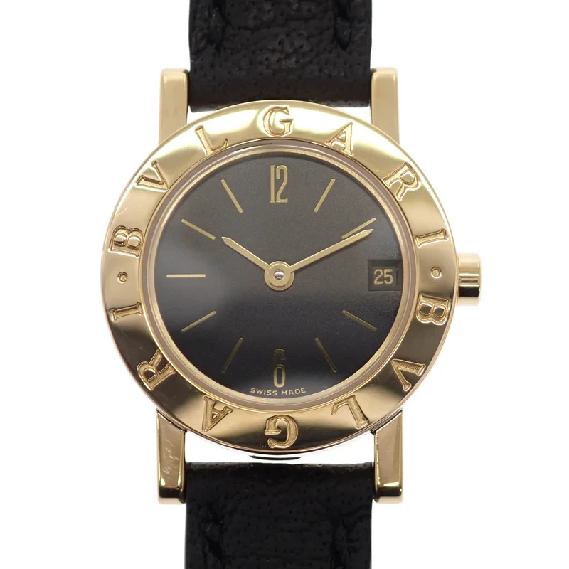 BVLGARI Bulgari Bulgari Watch K18 Yellow Gold Leather Black Quartz Ladies TGIS