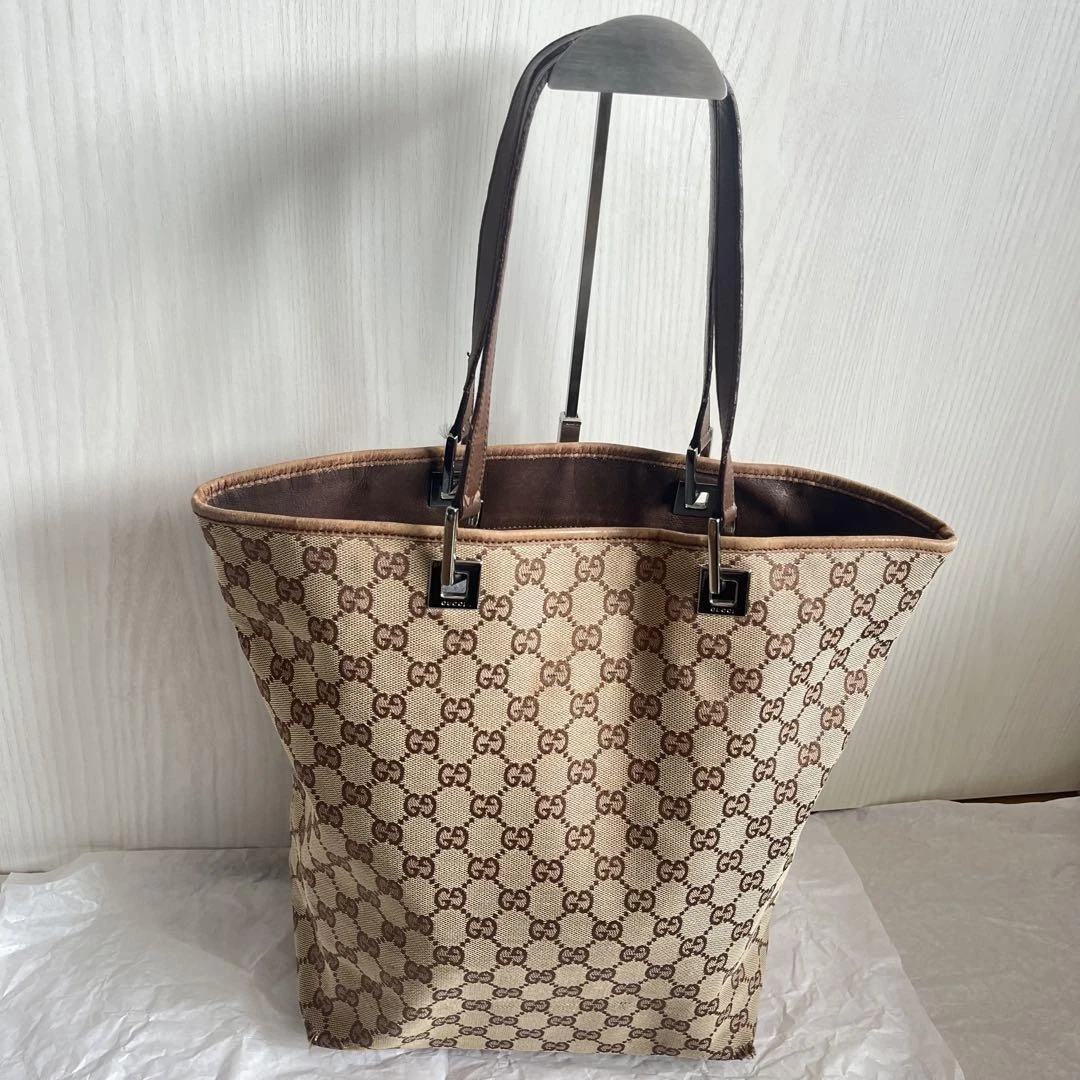 Gucci Gg fourre tout toile cuir marron argent garnitures épaule