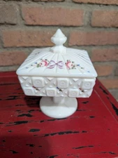 Vintage Westmoreland Milk Glass Candy Dish Hand Painted
