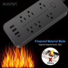 US Power Strip 6 AC Outlets 3 USB Type C 2000W Surge Protector Fireproof 10A USB