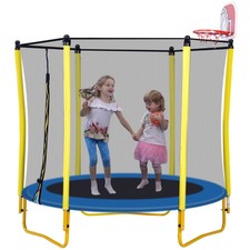 5.5FT Kids Trampoline with Enclosure  Basketball Hoop, Indoor Outdoor Use