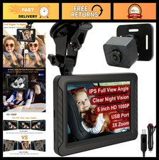 5" HD 1080P Night Vision Baby Car Monitor - 3X Zoom, 360  Adjustable, USB Powere