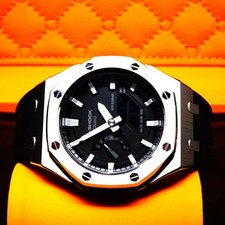 Brand new mod G Shock Watch GA2100 1A Body Stainless Steel Silver Bezel Black Si