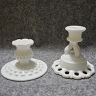 2 Vintage White Milk Glass Mismatched Candlestick Taper Holders.