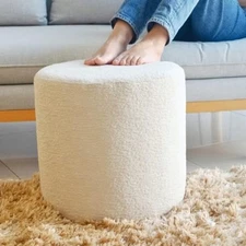 Handmade Pouf Footstool for Living Room, Bedroom, Children's Room, Wooden 