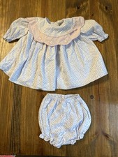 Jayne Copeland 2 Piece Girls Baby Infant Dress 6 Month Bloomers Collar Hearts