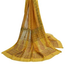 Sushila Vintage Mustard Indian Dupatta 100 Pure Cotton Printed Long Stole Hijab