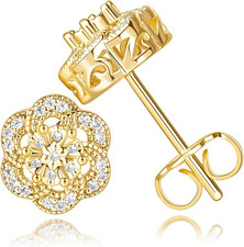 14K Gold Stud Earrings for Women Trendy, Flower-Shaped Gold Earrings Studs Fit H
