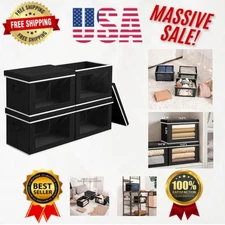 Minimalist Stackable Storage Bins with Lids & Clear Windows - Set of 4, Black