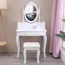 Vanity Dressing Table Jewelry w/Stool Makeup Set Dreser Desk w/Mirror & 4 Drawer