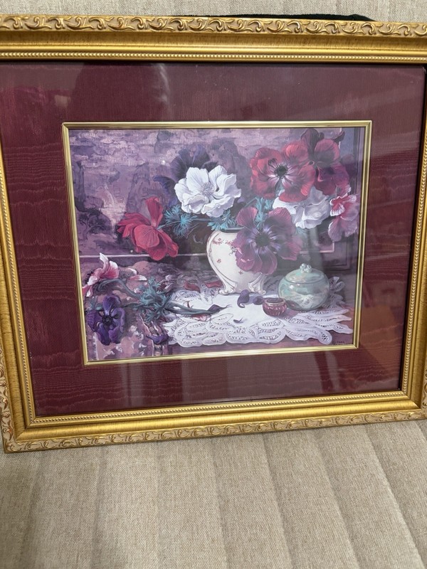 Signed J. Lane Floral Still Life Painting on Paper Matted & Framed