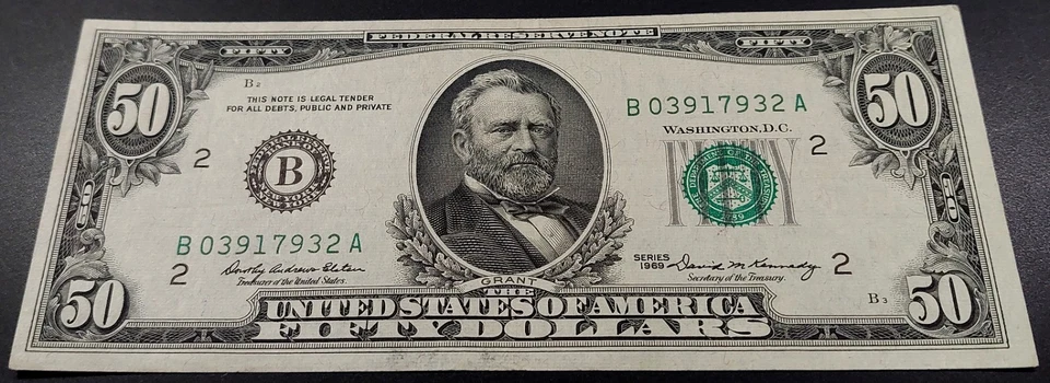 1969 $50 Federal Reserve Note, New York! AU! Fr# 2114 B. - Image 2 of 4