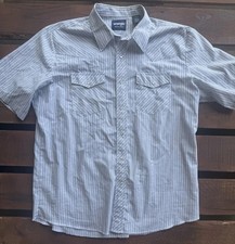 Wrangler Western Shirt Mens XL Grey White Pearl Snap Short Sleeve Striped Cowboy