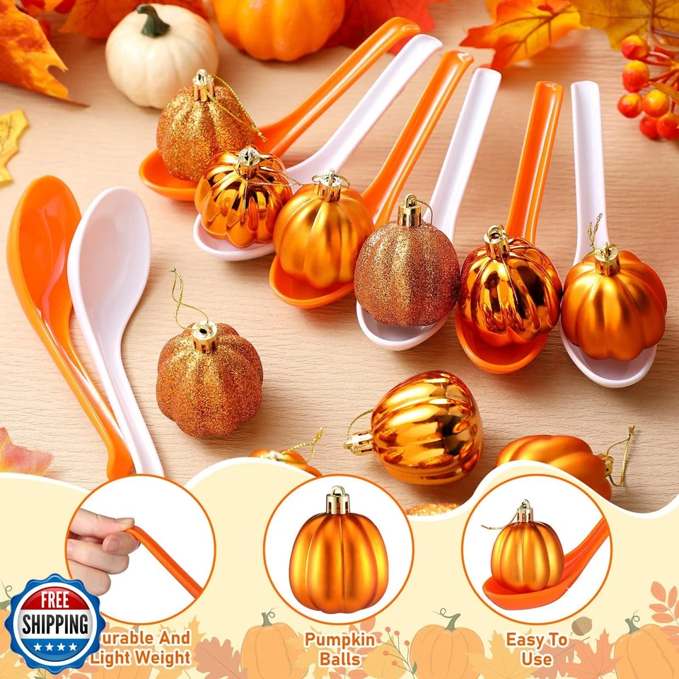 Wettarn 48 Piezas Otoño Acción de Gracias Cuchara Carrera Juego Set 24 Otoño Temática Calabaza O Foto 4 de 4