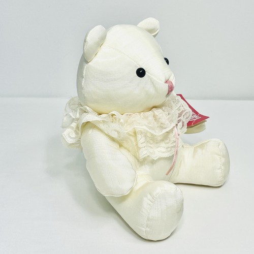 Vintage Heartline Teddy Bear 9” Ivory Satin Textured Lace Bow Ivory Champagne - Picture 2 of 14