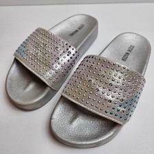 Steve Madden Girls LIGHT Up Silver Rhinestone Slides Sandals Shoes sz 1