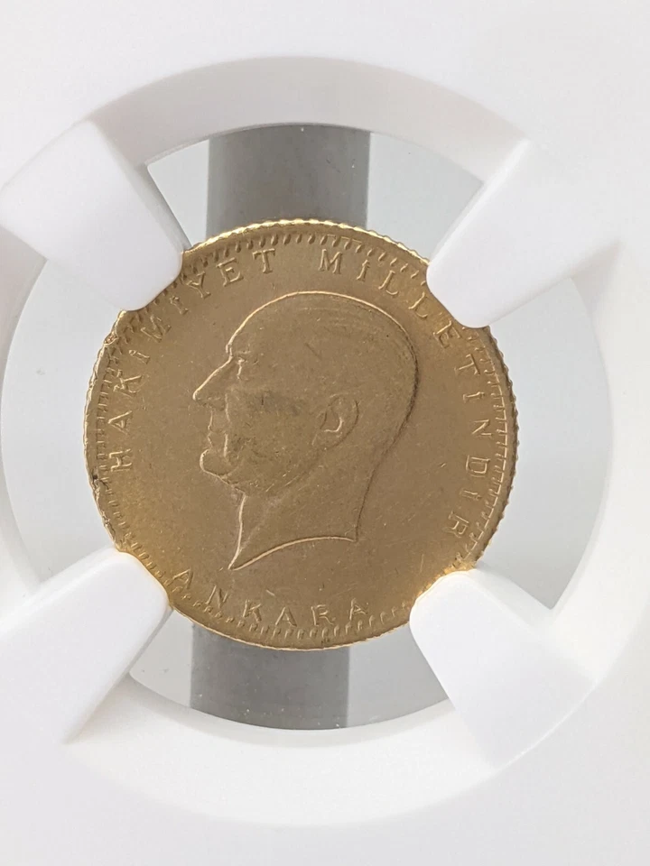 Moneda de oro 25 Kurush de Turquía NGC MS61 1923/40 *BAJA ACUÑACIÓN* Foto 3 de 4