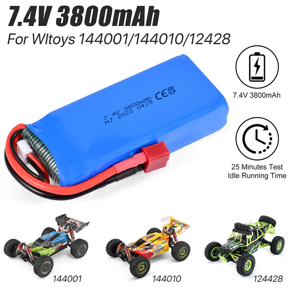 RC 2S LiPo Battery 7.4V 3800mAh for Wltoys 144010/12428/124019/124018 RC Car - Image 3 of 4