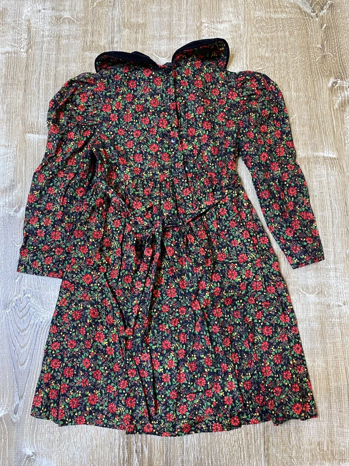 Vestido Vintage Polly Flinders Niños Niñas 4T Floral Mangas Largas Cuello Rojo Rosa Foto 4 de 4