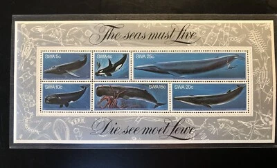 INTERNATIONAL COMMEMORATIVE STAMP SHEET: SW Africa Plea To Save The Whales; 1980 - Image 1 of 4