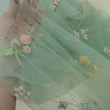 1 Yard DIY Mesh Lace Embroidered Fabric for Sheer Wedding Dress Curtain Sewing