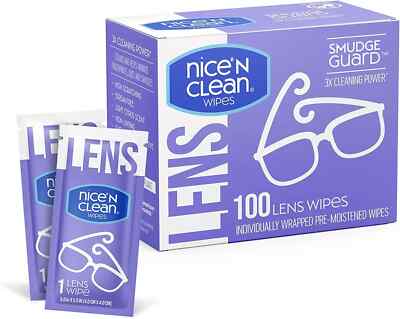 Nice 'n Clean SmudgeGuard Lens Cleaning Wipes (100 Total Wipes) | Pre-Moisten