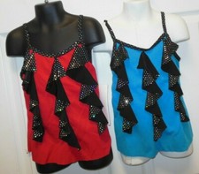 NWT Dance Costume Camisole Top w/ Hologram Dots Red or Turquoise Girls Sizes