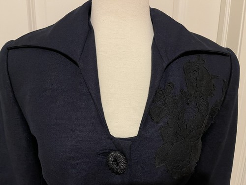 Pilar Rossi Vintage Navy/ Black Lace Linen Skirt Suit~ Sz-8~CLASSY ~RARE - Picture 2 of 12