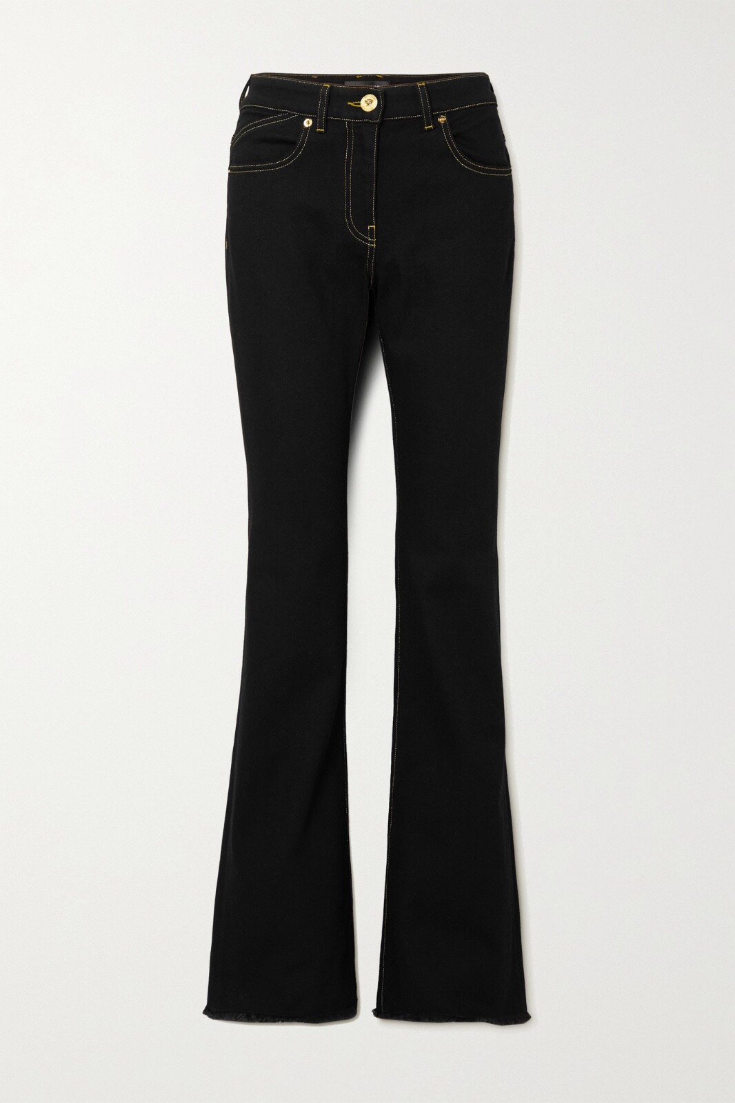 Versace Embroidered Frayed High-Rise Flared Black Jeans Size 28 NWT
