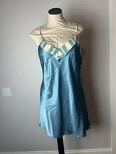 Vintage Val Mode Slip Dress Medium Light Blue Floral Trim Lingerie 