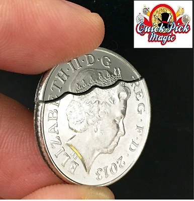 Close Up Coin Magic Bitten And Restored 10p Bite out Coin Trick + 5 Extra Bands - Image 1 of 2