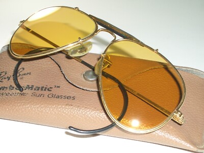 58/14MM VINTAGE B&L RAY-BAN GEP ALL-WEATHER AMBERMATIC AVIATOR