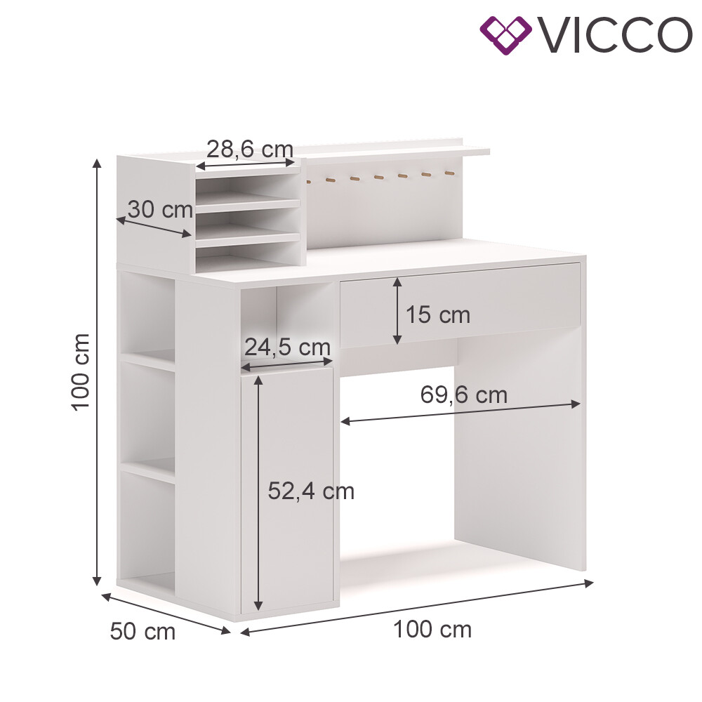 Table de travail Vicco compacte avec rangements pour petits espaces - 3