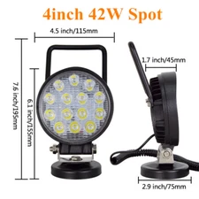 1X 4" 42W Round LED Work Light Bar 12V Spot Flood with Magnetic Mounting Bracket