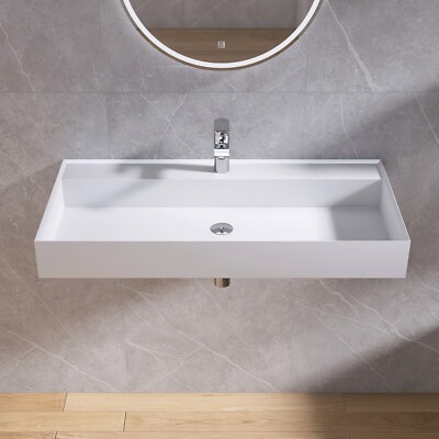 39'' Wall Mounted single Bathroom Sink Solid Surface Bathroom Vessel Sink