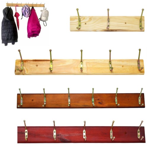 3 4 5 Wooden Door Clothes Hanging Rail Storage Hooks Hat Coat Rack Wall