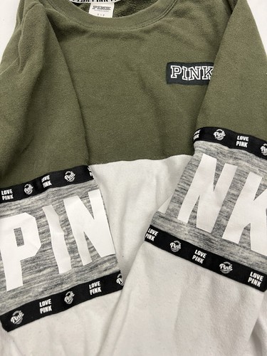 Victoria’s Secret PINK White Green Pullover Sweater Crewneck - Picture 3 of 4