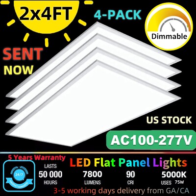 4 Pack 2x4 LED Flat Panel Troffer Light,75W Recessed Back-Lit Drop Ceiling Light