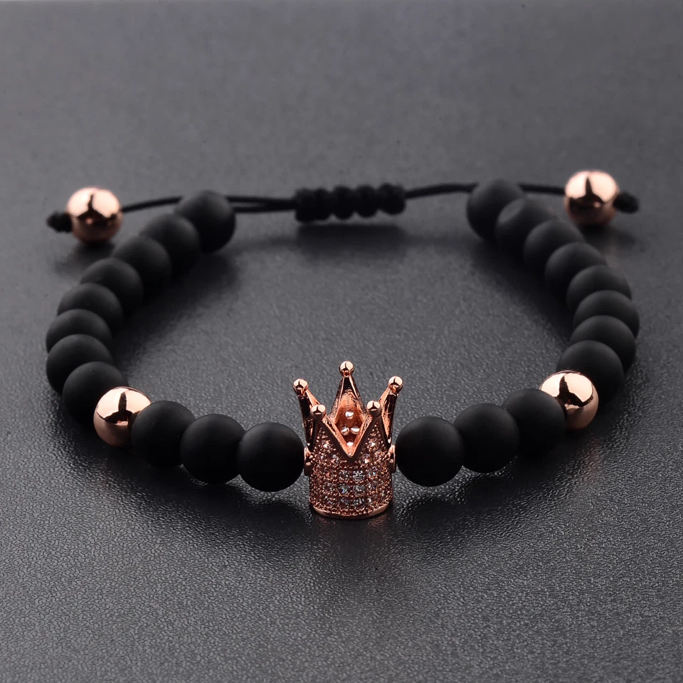 Natural Stone Zircon Crown Beaded Bracelets Adjustable Bangle for Men Women Gift - Image 3 of 4