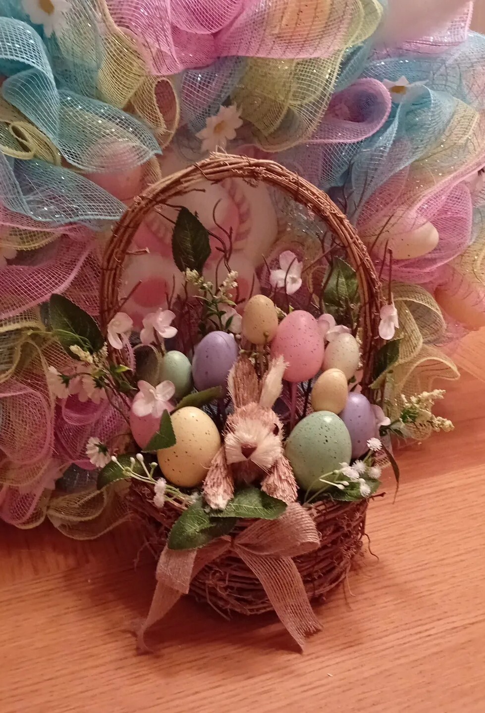 Tk Maxx Easter Spring Wicker Basket With Bunny & Eggs Ornament