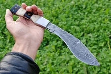 12”CUSTOM HAND FORGED DAMASCUS STEEL HUNTING KUKRI KNIFE W/BONE HANDLE AH-1704