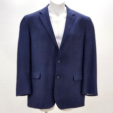Jos A Bank Blazer Men's 46 Long Two-Button Blue Linen Wool Sport Coat Jacket