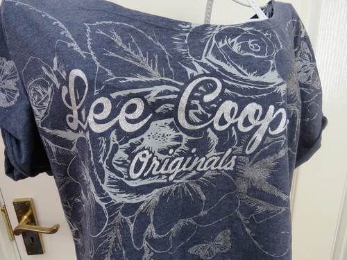 Lee Cooper 90s Vintage T Shirt Size 18 Blue Butterfly Floral Logo Crop Glitter - Picture 2 of 7